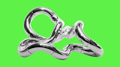 A silvery non-linear sculpture.