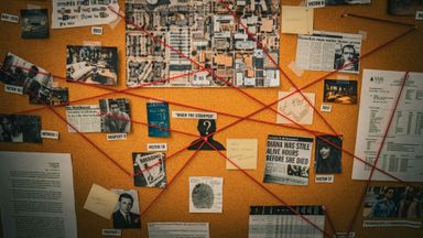 A board with clues and suspects.