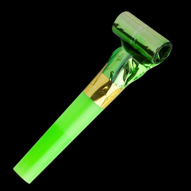A green party whistle.