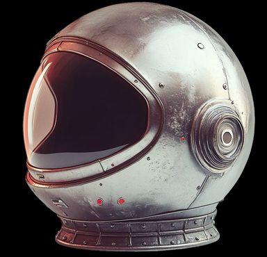 A silvery, future-proof space helmet.